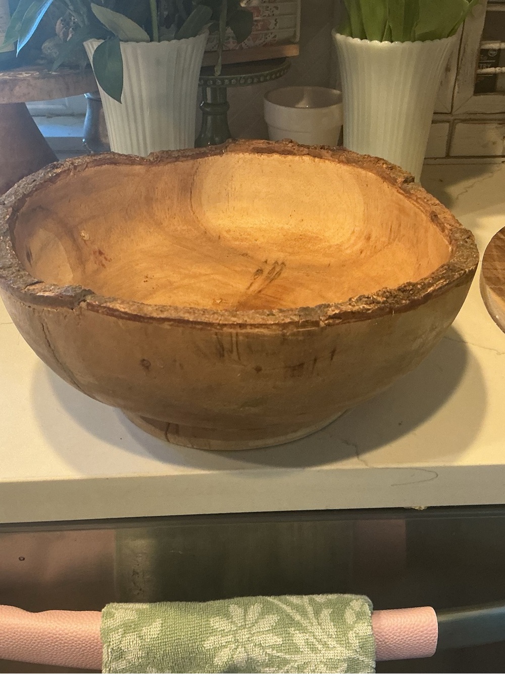 Hand-Carved Natural Wood Serving Bowl - Rustic Home Accents Decor